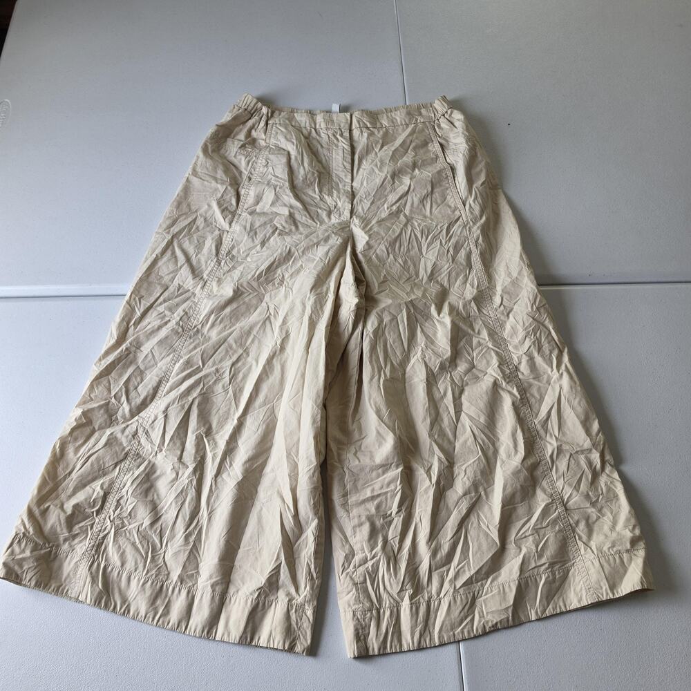 COS Pants Womens 14 Beige Wide Leg Cropped Elastic Waist Twill Summer Casual